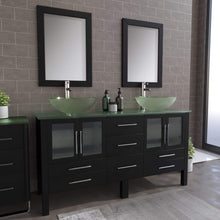 Load image into Gallery viewer, Cambridge Plumbing Vanity Cambridge Plumbing 8119B Complete 63 Inch Solid Wood Bathroom Vanity Set, Espresso Finish with Tempered Glass Countertop and Sink, Includes Faucet, Drain and Matching Vanity Mirror