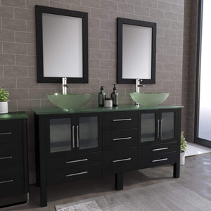 Cambridge Plumbing Vanity Cambridge Plumbing 8119B Complete 63 Inch Solid Wood Bathroom Vanity Set, Espresso Finish with Tempered Glass Countertop and Sink, Includes Faucet, Drain and Matching Vanity Mirror
