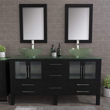 Load image into Gallery viewer, Cambridge Plumbing Vanity Cambridge Plumbing 8119B Complete 63 Inch Solid Wood Bathroom Vanity Set, Espresso Finish with Tempered Glass Countertop and Sink, Includes Faucet, Drain and Matching Vanity Mirror