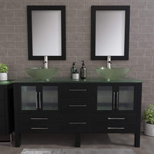 Load image into Gallery viewer, Cambridge Plumbing Vanity Cambridge Plumbing 8119B Complete 63 Inch Solid Wood Bathroom Vanity Set, Espresso Finish with Tempered Glass Countertop and Sink, Includes Faucet, Drain and Matching Vanity Mirror