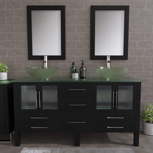 Cambridge Plumbing Vanity Cambridge Plumbing 8119B Complete 63 Inch Solid Wood Bathroom Vanity Set, Espresso Finish with Tempered Glass Countertop and Sink, Includes Faucet, Drain and Matching Vanity Mirror
