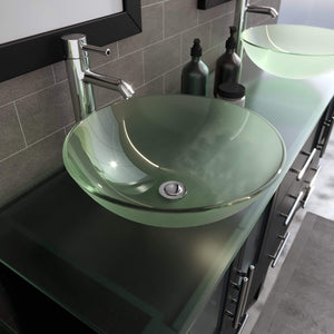 Cambridge Plumbing Vanity Cambridge Plumbing 8119B Complete 63 Inch Solid Wood Bathroom Vanity Set, Espresso Finish with Tempered Glass Countertop and Sink, Includes Faucet, Drain and Matching Vanity Mirror