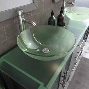 Cambridge Plumbing Vanity Cambridge Plumbing 8119B-G 63 Inch Solid Wood Bathroom Double Vanity Set, Gray Finish, Tempered Glass Countertop Includes Sinks, Faucet, Drain and Mirrors