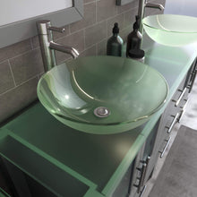 Load image into Gallery viewer, Cambridge Plumbing Vanity Cambridge Plumbing 8119B-G 63 Inch Solid Wood Bathroom Double Vanity Set, Gray Finish, Tempered Glass Countertop Includes Sinks, Faucet, Drain and Mirrors