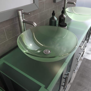 Cambridge Plumbing Vanity Cambridge Plumbing 8119B-G 63 Inch Solid Wood Bathroom Double Vanity Set, Gray Finish, Tempered Glass Countertop Includes Sinks, Faucet, Drain and Mirrors