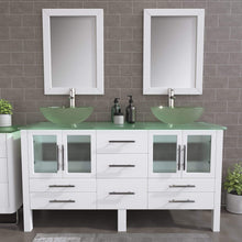 Load image into Gallery viewer, Cambridge Plumbing Vanity Cambridge Plumbing 8119BW Complete 63 Inch Solid Wood Bathroom Vanity Set, White Finish with Tempered Glass Countertop and Sink, Includes Faucet, Drain and Matching Vanity Mirror