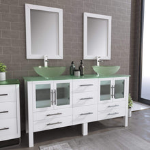 Load image into Gallery viewer, Cambridge Plumbing Vanity Cambridge Plumbing 8119BW Complete 63 Inch Solid Wood Bathroom Vanity Set, White Finish with Tempered Glass Countertop and Sink, Includes Faucet, Drain and Matching Vanity Mirror