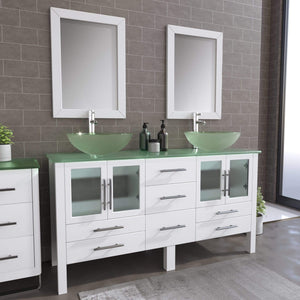 Cambridge Plumbing Vanity Cambridge Plumbing 8119BW Complete 63 Inch Solid Wood Bathroom Vanity Set, White Finish with Tempered Glass Countertop and Sink, Includes Faucet, Drain and Matching Vanity Mirror