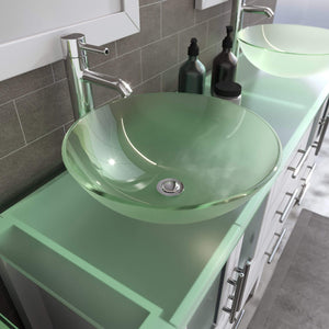 Cambridge Plumbing Vanity Cambridge Plumbing 8119BW Complete 63 Inch Solid Wood Bathroom Vanity Set, White Finish with Tempered Glass Countertop and Sink, Includes Faucet, Drain and Matching Vanity Mirror
