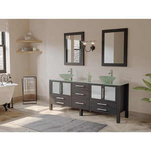 Cambridge Plumbing Vanity Cambridge Plumbing 8119BXL 71 Inch Solid Wood and Glass Double Vessel Sink Vanity Set, Espresso, Polished Chrome