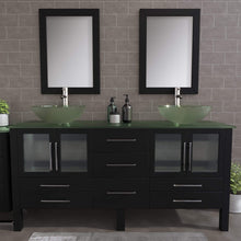 Load image into Gallery viewer, Cambridge Plumbing Vanity Cambridge Plumbing 8119BXL 72 Inch Solid Wood Bathroom Double Vanity Set, Espresso Finish, Tempered Glass Countertop Includes Sinks, Faucet, Drain and Mirrors