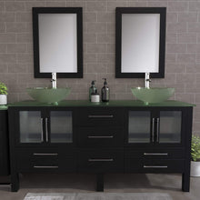 Load image into Gallery viewer, Cambridge Plumbing Vanity Cambridge Plumbing 8119BXL 72 Inch Solid Wood Bathroom Double Vanity Set, Espresso Finish, Tempered Glass Countertop Includes Sinks, Faucet, Drain and Mirrors