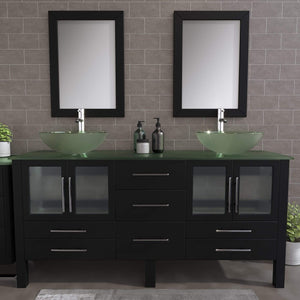 Cambridge Plumbing Vanity Cambridge Plumbing 8119BXL 72 Inch Solid Wood Bathroom Double Vanity Set, Espresso Finish, Tempered Glass Countertop Includes Sinks, Faucet, Drain and Mirrors
