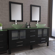 Load image into Gallery viewer, Cambridge Plumbing Vanity Cambridge Plumbing 8119BXL 72 Inch Solid Wood Bathroom Double Vanity Set, Espresso Finish, Tempered Glass Countertop Includes Sinks, Faucet, Drain and Mirrors