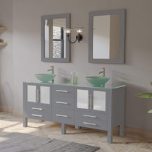 Load image into Gallery viewer, Cambridge Plumbing Vanity Cambridge Plumbing 8119BXLG 72 Inch Solid Wood Bathroom Double Vanity Set, Gray Finish, Tempered Glass Countertop Includes Sinks, Faucet, Drain and Mirrors