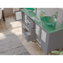 Load image into Gallery viewer, Cambridge Plumbing Vanity Cambridge Plumbing 8119BXLG 72 Inch Solid Wood Bathroom Double Vanity Set, Gray Finish, Tempered Glass Countertop Includes Sinks, Faucet, Drain and Mirrors