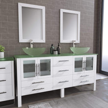 Load image into Gallery viewer, Cambridge Plumbing Vanity Cambridge Plumbing 8119BXLW 72 Inch Solid Wood Bathroom Vanity Set, White Finish with Tempered Glass Countertop and Sinks, Includes Faucet, Drain and  Mirrors