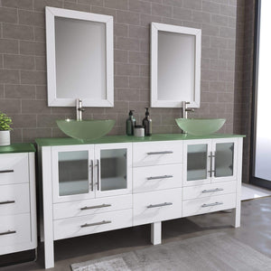 Cambridge Plumbing Vanity Cambridge Plumbing 8119BXLW 72 Inch Solid Wood Bathroom Vanity Set, White Finish with Tempered Glass Countertop and Sinks, Includes Faucet, Drain and  Mirrors