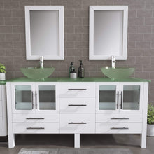 Load image into Gallery viewer, Cambridge Plumbing Vanity Cambridge Plumbing 8119BXLW 72 Inch Solid Wood Bathroom Vanity Set, White Finish with Tempered Glass Countertop and Sinks, Includes Faucet, Drain and  Mirrors