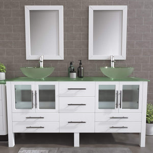 Cambridge Plumbing Vanity Cambridge Plumbing 8119BXLW 72 Inch Solid Wood Bathroom Vanity Set, White Finish with Tempered Glass Countertop and Sinks, Includes Faucet, Drain and  Mirrors