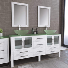 Load image into Gallery viewer, Cambridge Plumbing Vanity Cambridge Plumbing 8119BXLW 72 Inch Solid Wood Bathroom Vanity Set, White Finish with Tempered Glass Countertop and Sinks, Includes Faucet, Drain and  Mirrors