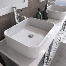Load image into Gallery viewer, Cambridge Plumbing Vanity Cambridge Plumbing 8119W Complete 64 Inch Solid Wood Bathroom Vanity Set, White Finish with White Porcelain Countertop and Sink, Includes Faucet, Drain and Matching Vanity Mirror