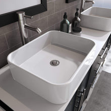 Load image into Gallery viewer, Cambridge Plumbing Vanity Cambridge Plumbing 8119XL Complete 72 Inch Solid Wood Bathroom Vanity Set, Espresso Finish with White Porcelain Countertop and Sink, Includes Faucet, Drain and Matching Vanity Mirror
