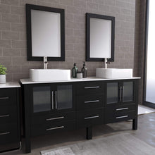 Load image into Gallery viewer, Cambridge Plumbing Vanity Cambridge Plumbing 8119XL Complete 72 Inch Solid Wood Bathroom Vanity Set, Espresso Finish with White Porcelain Countertop and Sink, Includes Faucet, Drain and Matching Vanity Mirror