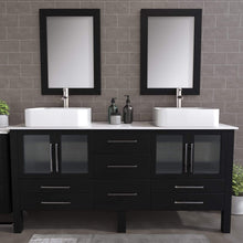 Load image into Gallery viewer, Cambridge Plumbing Vanity Cambridge Plumbing 8119XL Complete 72 Inch Solid Wood Bathroom Vanity Set, Espresso Finish with White Porcelain Countertop and Sink, Includes Faucet, Drain and Matching Vanity Mirror