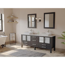 Load image into Gallery viewer, Cambridge Plumbing Vanity Cambridge Plumbing 8119XLF-BN 71 Inch Solid Wood Bathroom Vanity Is Compete with A White Porcelain Counter Top and Two Matching White Vessel Sinks, Two Mirrors, and Faucets and Drains