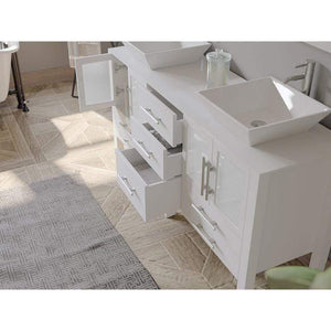 Cambridge Plumbing Vanity Cambridge Plumbing 8119XLWF-CP 71 Inch Solid Wood Vanity with A Porcelain Counter Top and Two Matching Vessel Sinks, Two Long-Stemmed Faucets and Drains