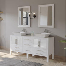Load image into Gallery viewer, Cambridge Plumbing Vanity Cambridge Plumbing 8119XLWF-CP 71 Inch Solid Wood Vanity with A Porcelain Counter Top and Two Matching Vessel Sinks, Two Long-Stemmed Faucets and Drains