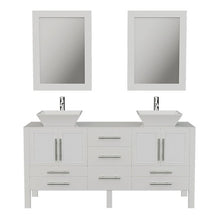 Load image into Gallery viewer, Cambridge Plumbing Vanity Cambridge Plumbing 8119XLWF-CP 71 Inch Solid Wood Vanity with A Porcelain Counter Top and Two Matching Vessel Sinks, Two Long-Stemmed Faucets and Drains