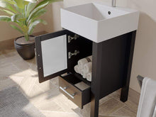 Load image into Gallery viewer, Cambridge Plumbing Vanity Cambridge Plumbing 8137 18 Inch Solid Wood Bathroom Vanity Set, Espresso Finish with White Porcelain Vessel Sink, Includes Faucet, Drain and Mirror