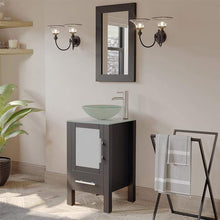 Load image into Gallery viewer, Cambridge Plumbing Vanity Cambridge Plumbing 8137B 18 Inch Solid Wood Bathroom Vanity Set, Espresso Finish with Glass Countertop and Sink, Includes Faucet, Drain and Mirror