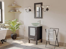 Load image into Gallery viewer, Cambridge Plumbing Vanity Cambridge Plumbing 8137B 18 Inch Solid Wood Bathroom Vanity Set, Espresso Finish with Glass Countertop and Sink, Includes Faucet, Drain and Mirror