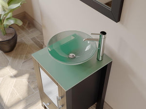 Cambridge Plumbing Vanity Cambridge Plumbing 8137B 18 Inch Solid Wood Bathroom Vanity Set, Espresso Finish with Glass Countertop and Sink, Includes Faucet, Drain and Mirror