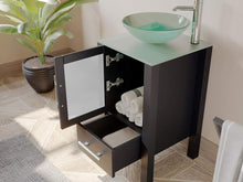 Load image into Gallery viewer, Cambridge Plumbing Vanity Cambridge Plumbing 8137B 18 Inch Solid Wood Bathroom Vanity Set, Espresso Finish with Glass Countertop and Sink, Includes Faucet, Drain and Mirror