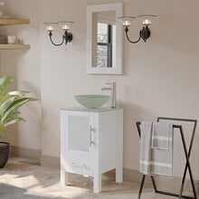 Load image into Gallery viewer, Cambridge Plumbing Vanity Cambridge Plumbing 8137BW 18 Inch Solid Wood Bathroom Vanity Set, White Finish with Glass Countertop and Sink, Includes Faucet, Drain and Mirror