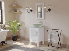 Load image into Gallery viewer, Cambridge Plumbing Vanity Cambridge Plumbing 8137BW 18 Inch Solid Wood Bathroom Vanity Set, White Finish with Glass Countertop and Sink, Includes Faucet, Drain and Mirror