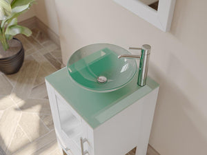 Cambridge Plumbing Vanity Cambridge Plumbing 8137BW 18 Inch Solid Wood Bathroom Vanity Set, White Finish with Glass Countertop and Sink, Includes Faucet, Drain and Mirror