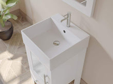 Load image into Gallery viewer, Cambridge Plumbing Vanity Cambridge Plumbing 8137W 18 Inch Solid Wood Bathroom Vanity Set, White Finish with White Porcelain Vessel Sink, Includes Faucet, Drain and Mirror