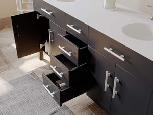 Cambridge Plumbing Vanity Cambridge Plumbing 8162 Complete 72 Inch Solid Wood Bathroom Vanity Set, Espresso Finish with White Porcelain Countertop and Sink, Includes Faucet, Drain and Matching Vanity Mirror