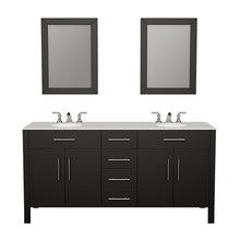 Load image into Gallery viewer, Cambridge Plumbing Vanity Cambridge Plumbing 8162 Complete 72 Inch Solid Wood Bathroom Vanity Set, Espresso Finish with White Porcelain Countertop and Sink, Includes Faucet, Drain and Matching Vanity Mirror