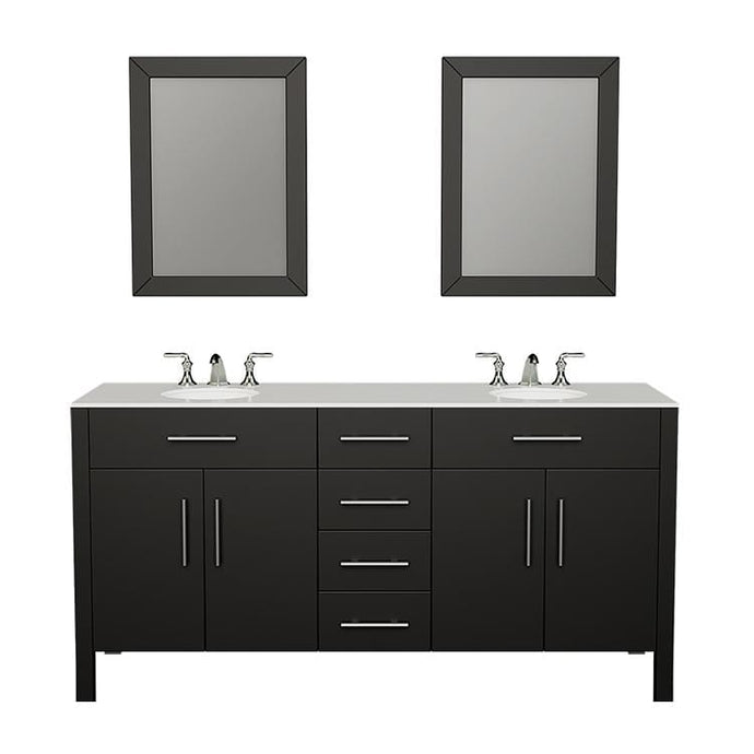 Cambridge Plumbing Vanity Cambridge Plumbing 8162 Complete 72 Inch Solid Wood Bathroom Vanity Set, Espresso Finish with White Porcelain Countertop and Sink, Includes Faucet, Drain and Matching Vanity Mirror