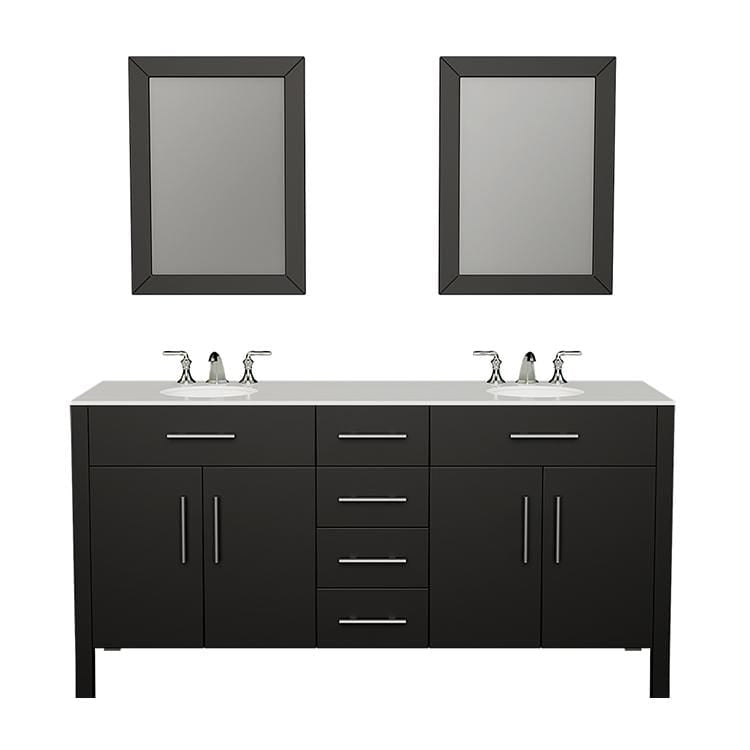 Cambridge Plumbing Vanity Cambridge Plumbing 8162 Complete 72 Inch Solid Wood Bathroom Vanity Set, Espresso Finish with White Porcelain Countertop and Sink, Includes Faucet, Drain and Matching Vanity Mirror