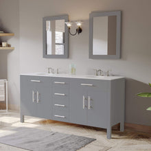 Load image into Gallery viewer, Cambridge Plumbing Vanity Cambridge Plumbing 8162G Complete 72 Inch Solid Wood Bathroom Vanity Set, Gray Finish with White Porcelain Countertop and Sink, Includes Faucet, Drain and Matching Vanity Mirror