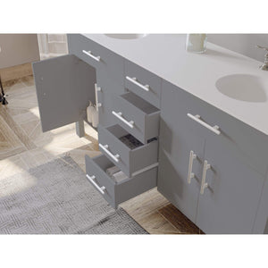 Cambridge Plumbing Vanity Cambridge Plumbing 8162G Complete 72 Inch Solid Wood Bathroom Vanity Set, Gray Finish with White Porcelain Countertop and Sink, Includes Faucet, Drain and Matching Vanity Mirror