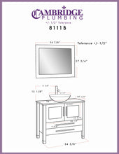 Load image into Gallery viewer, Cambridge Plumbing Vanity Cambridge Plumbing Complete 36 Inch Solid Wood Bathroom Vanity Set, Espresso Finish with Tempered Glass Countertop and Sink, Includes Faucet, Drain and Matching Vanity Mirror