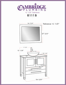Cambridge Plumbing Vanity Cambridge Plumbing Complete 36 Inch Solid Wood Bathroom Vanity Set, Espresso Finish with Tempered Glass Countertop and Sink, Includes Faucet, Drain and Matching Vanity Mirror